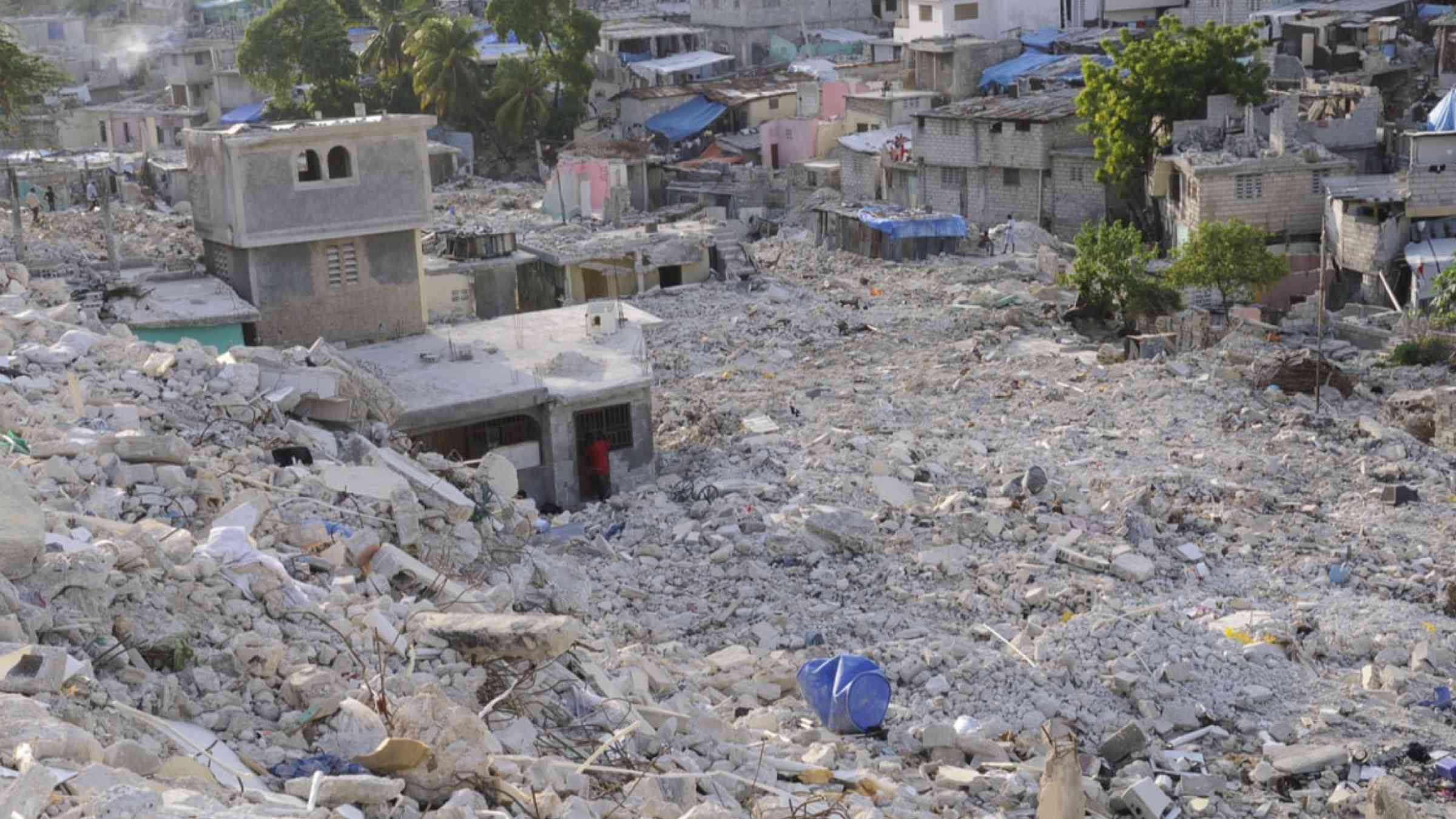  A valley of broken houses and debris following the 2010 earthquake in Port-Au-prince, Haiti.