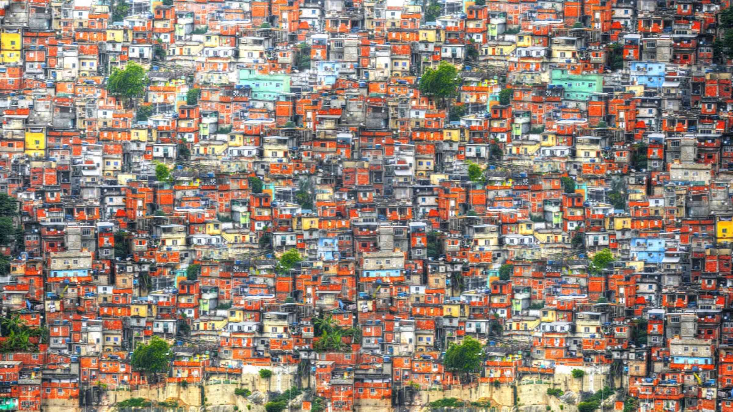 Colorful houses in the favela of Rio de Janeiro in Brazil.