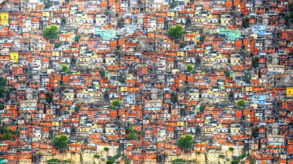 Colorful houses in the favela of Rio de Janeiro in Brazil.