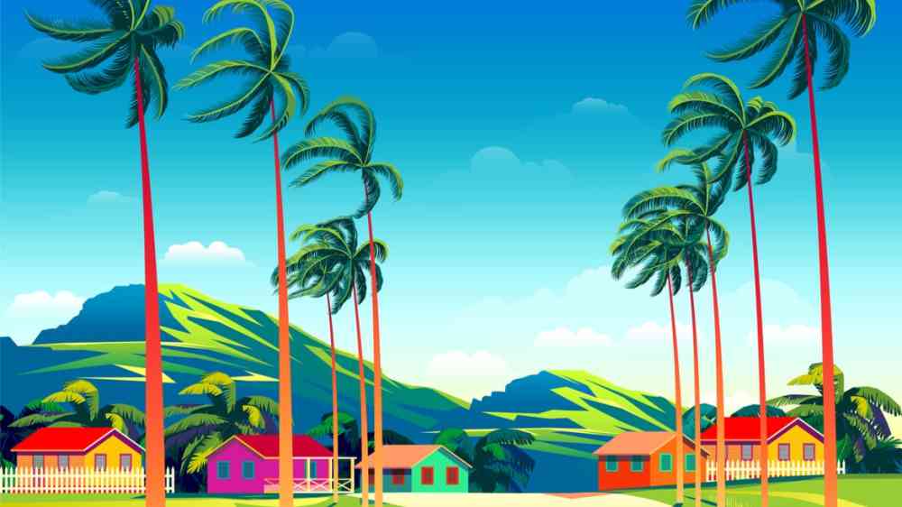 Tropical houses during high winds