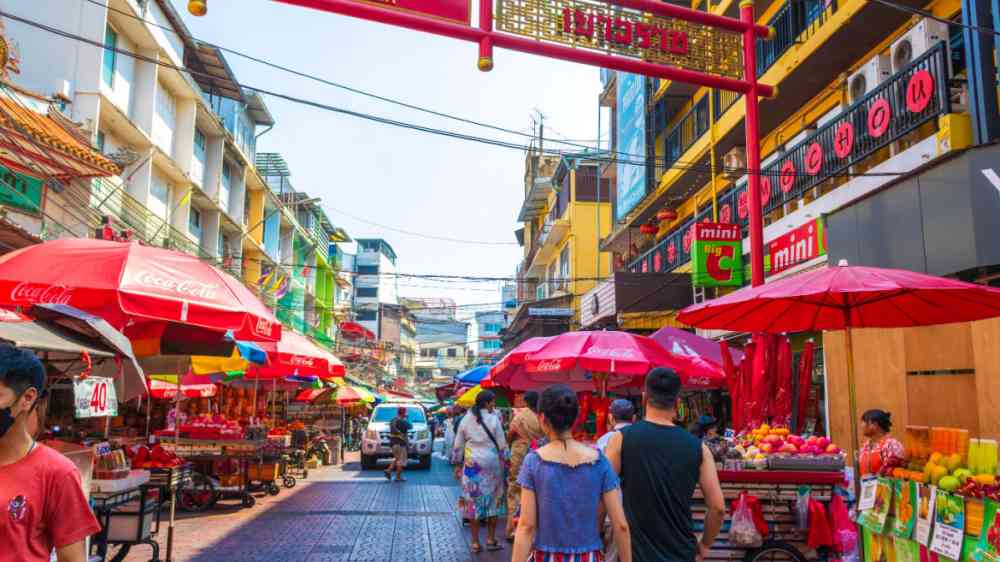 View of Chinatown street market in Bangkok, Thailand