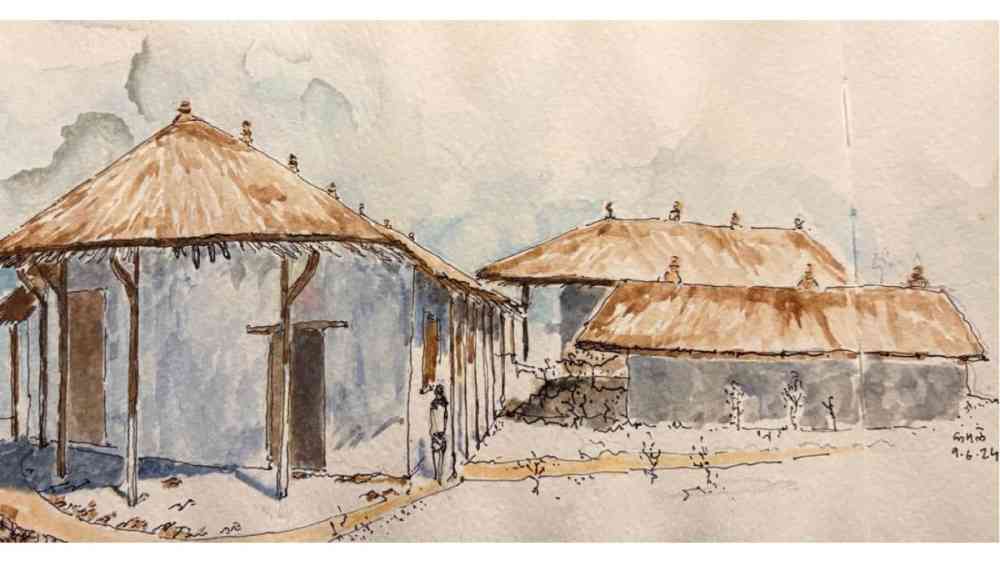 Watercolour of houses, Ethiopia